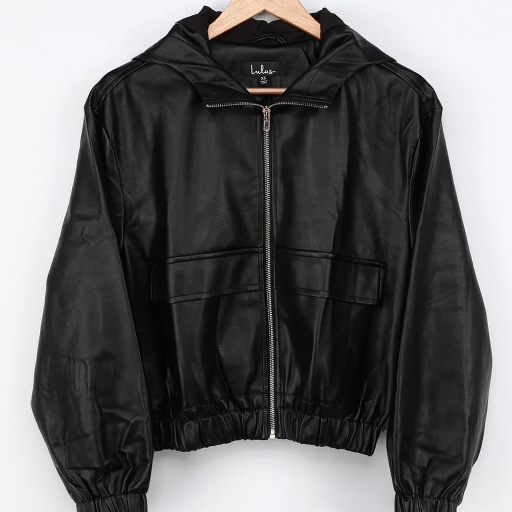 Black vegan leather Moto bomber jacket